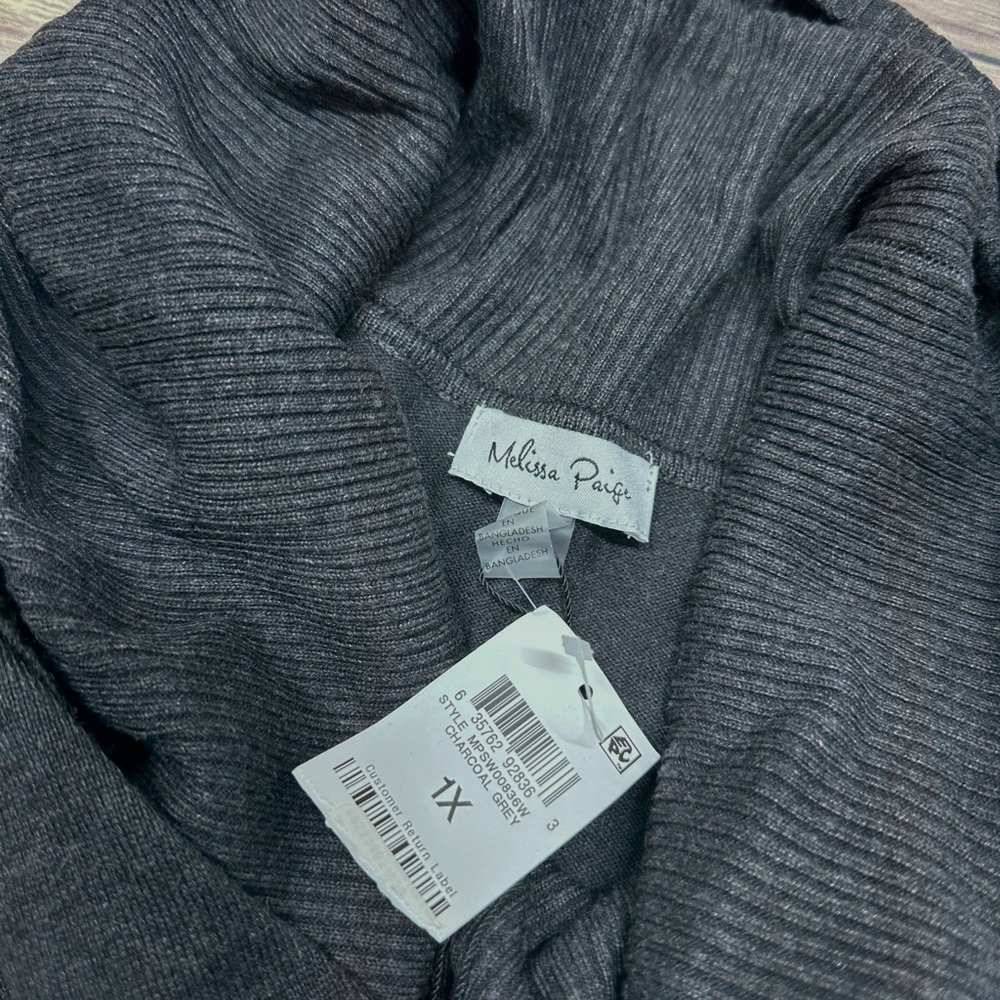 Melissa Paige Women's Gray Contrast-Cuff Cowl-Neck Sweater Size 1X - Picture 7 of 8